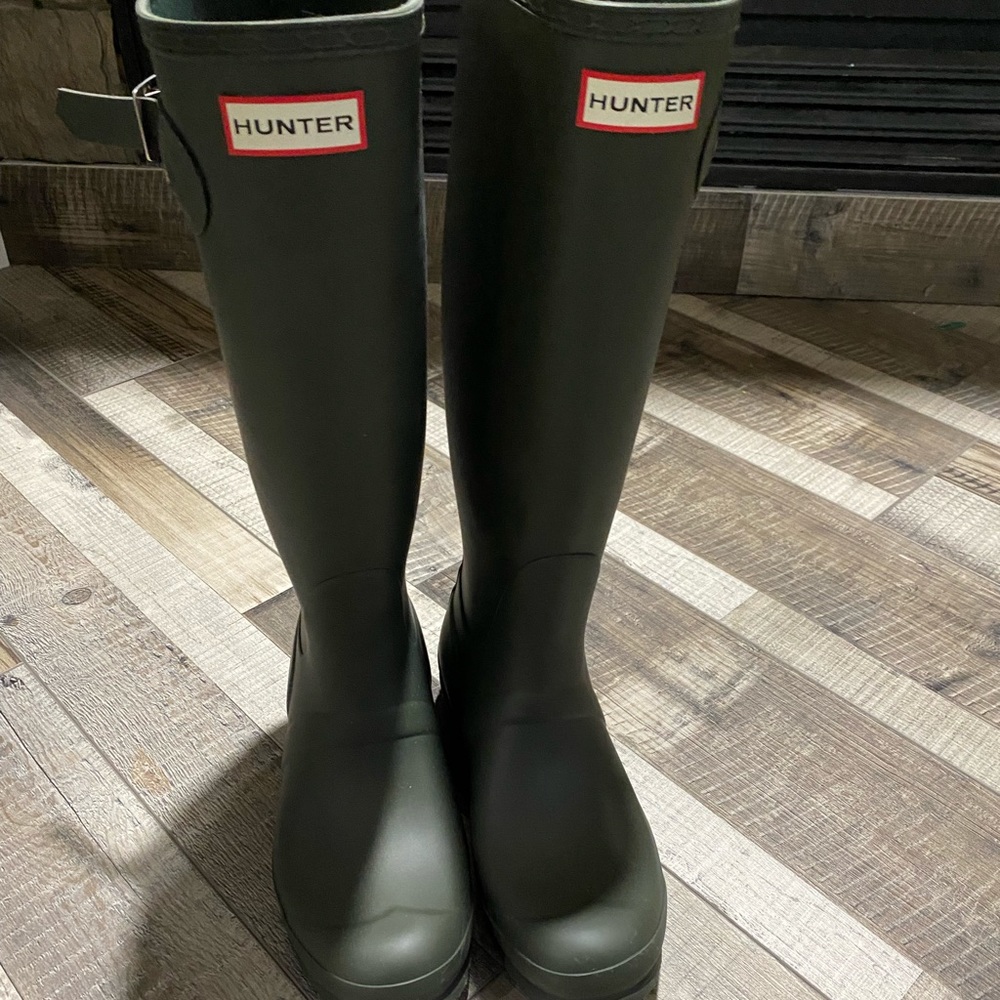 Dark olive hunter boots